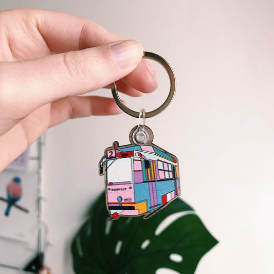 Colourful tram keyring