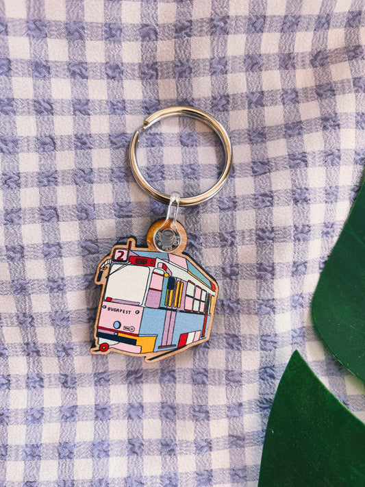 Colourful tram keyring